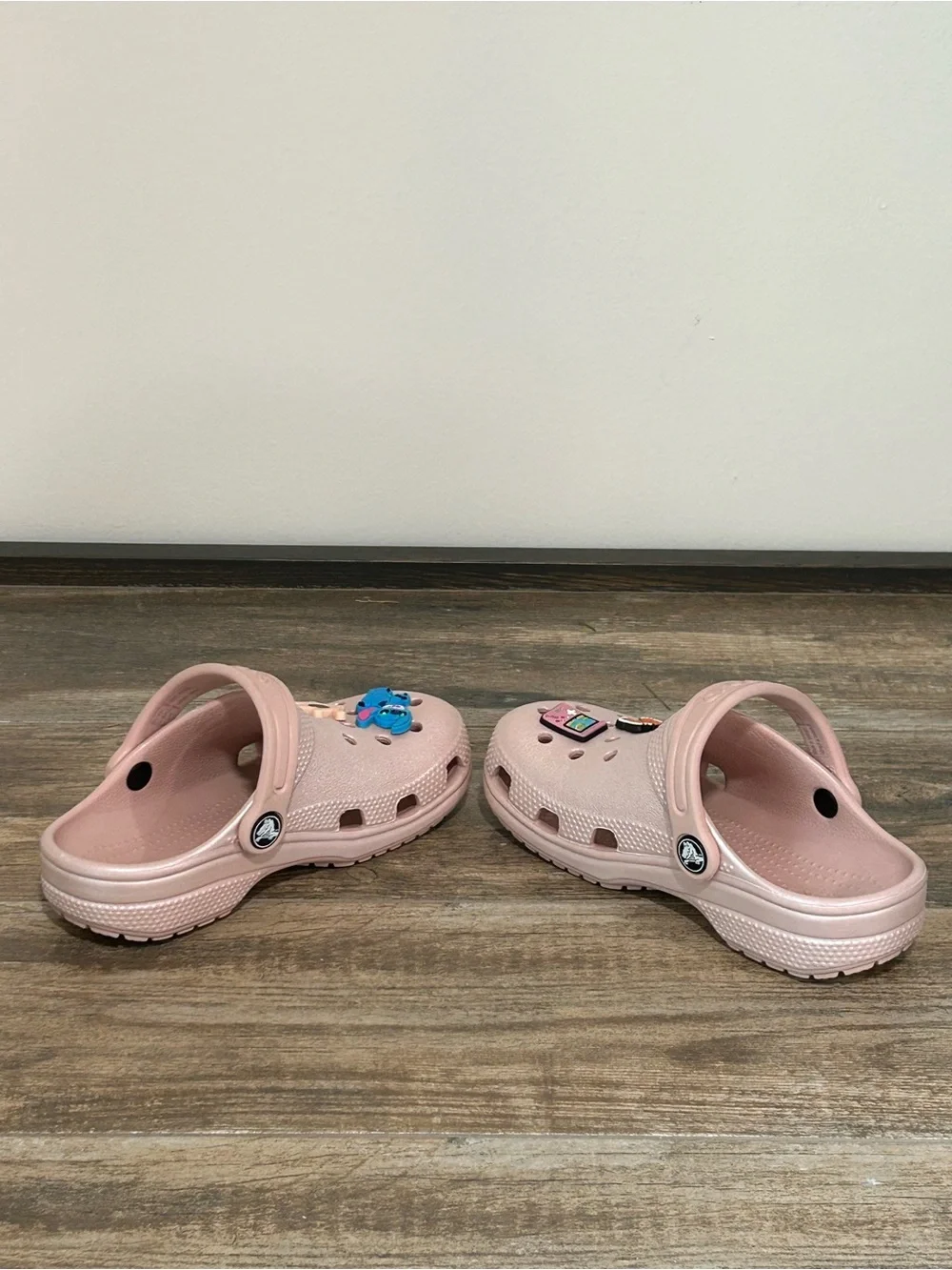 Crocs C12 Kids Light Pink Shimmer Slip-On Clog Shoes Decorative Charms